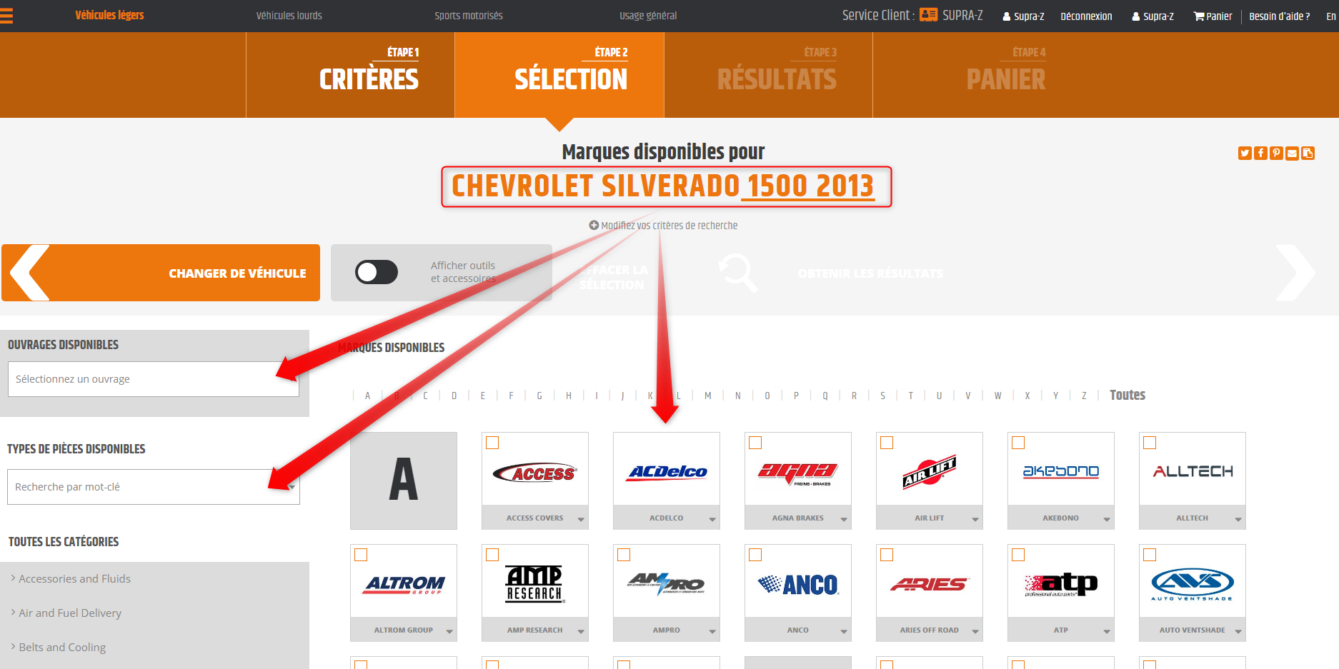 Plusieurs options de recherches