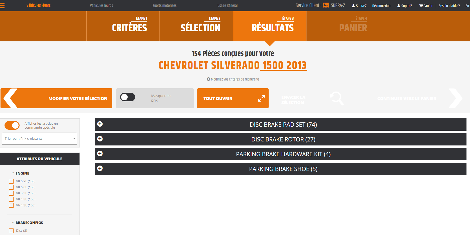 Résultat par catégories